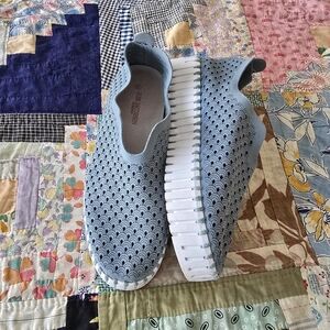 Light Blue Patterned Slip-On Women's Sneakers